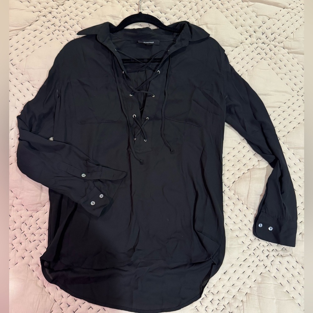 Olivaceous Womens Black Long Sleeve Shirt Blouse Size M